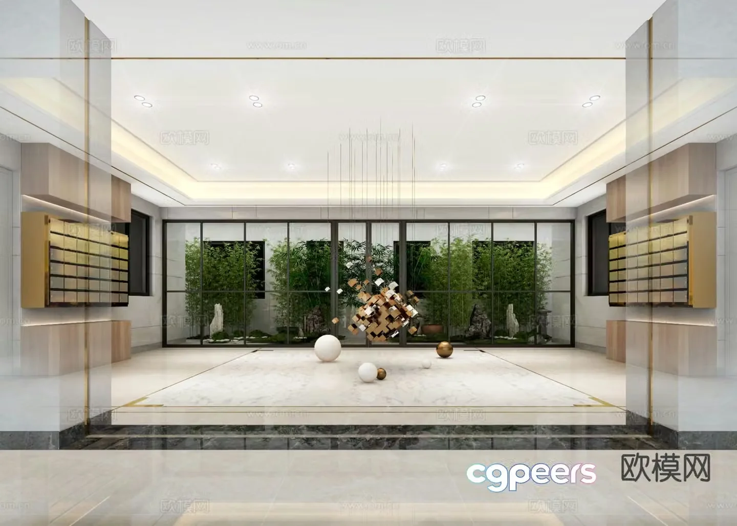 Modern interior landscaping sculpture installation 3d model