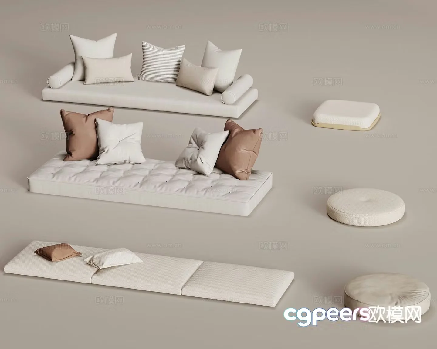 Cream wind bay window cushion futon sofa cushion 3d model