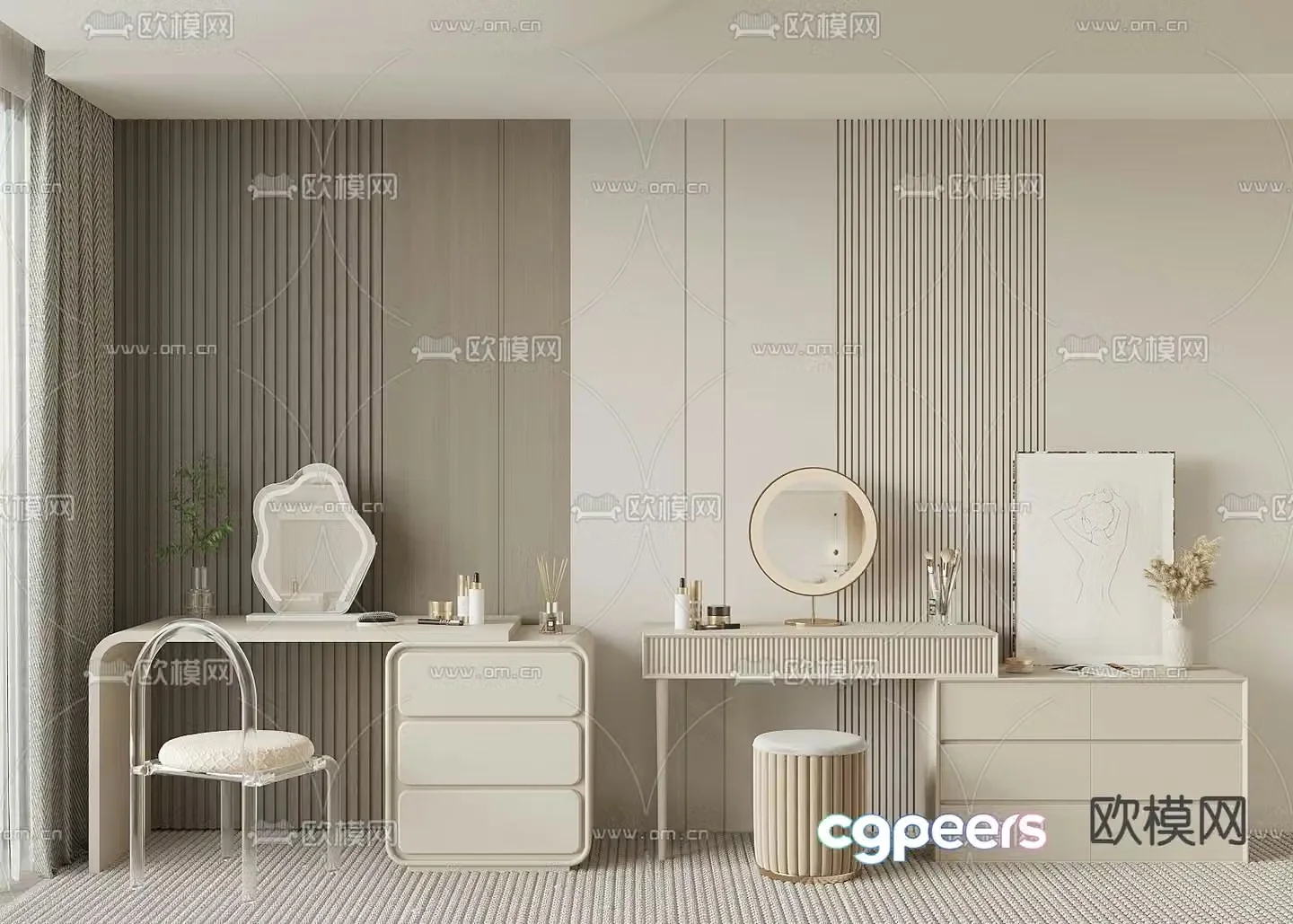 Cream style dressing table dressing table 3d model
