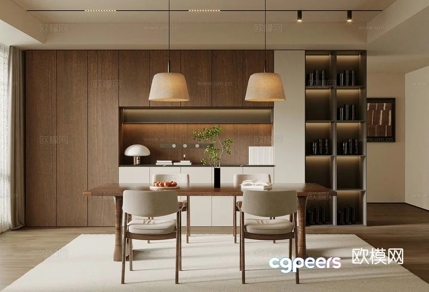 Restaurant Middle style dining room Dining table and chair Dining cabinet 3d model