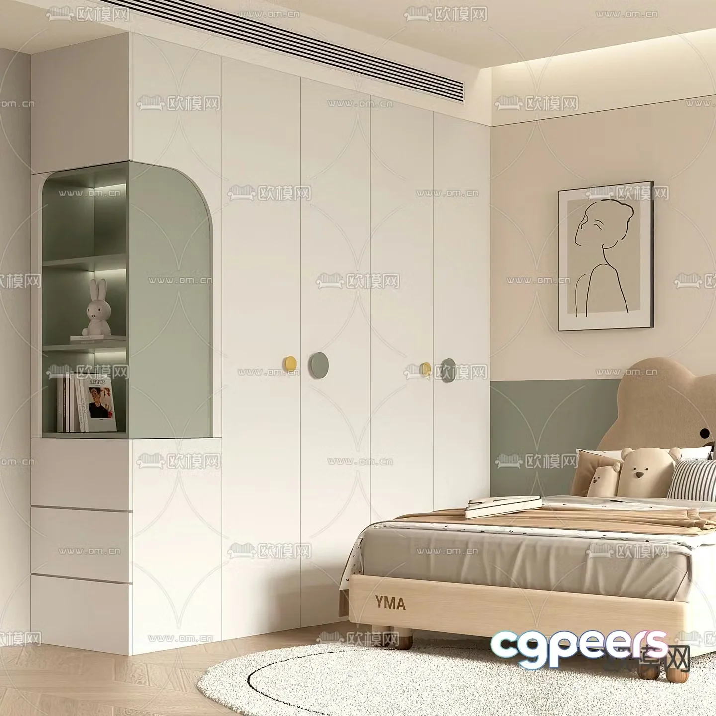 Cream style wardrobe children’s wardrobe 3d model