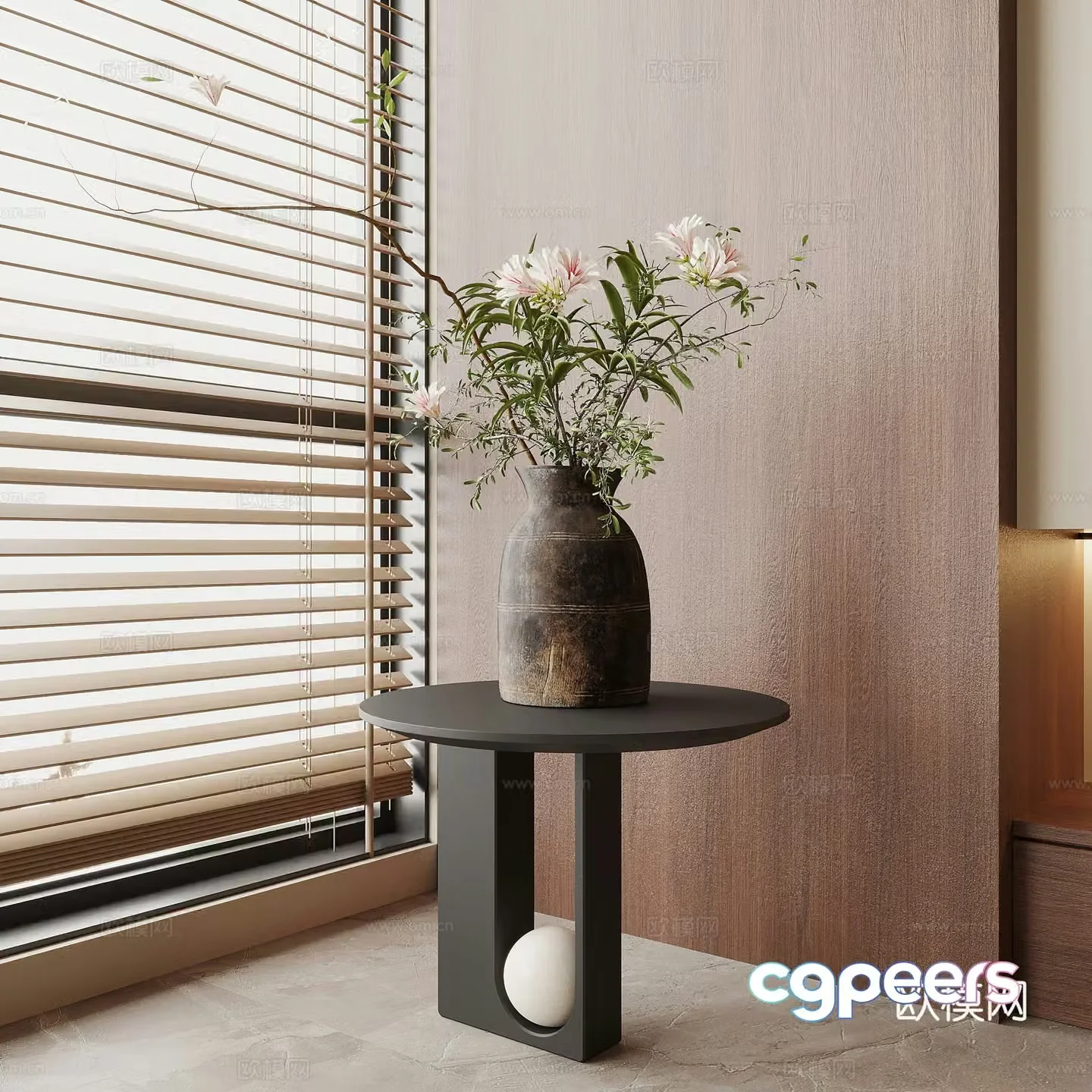 Middle-aged side table vase flower art plant green plant 3d model