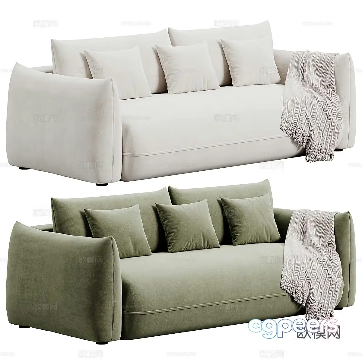 Modern Italian cream style two-person fabric casual sofa 3d model