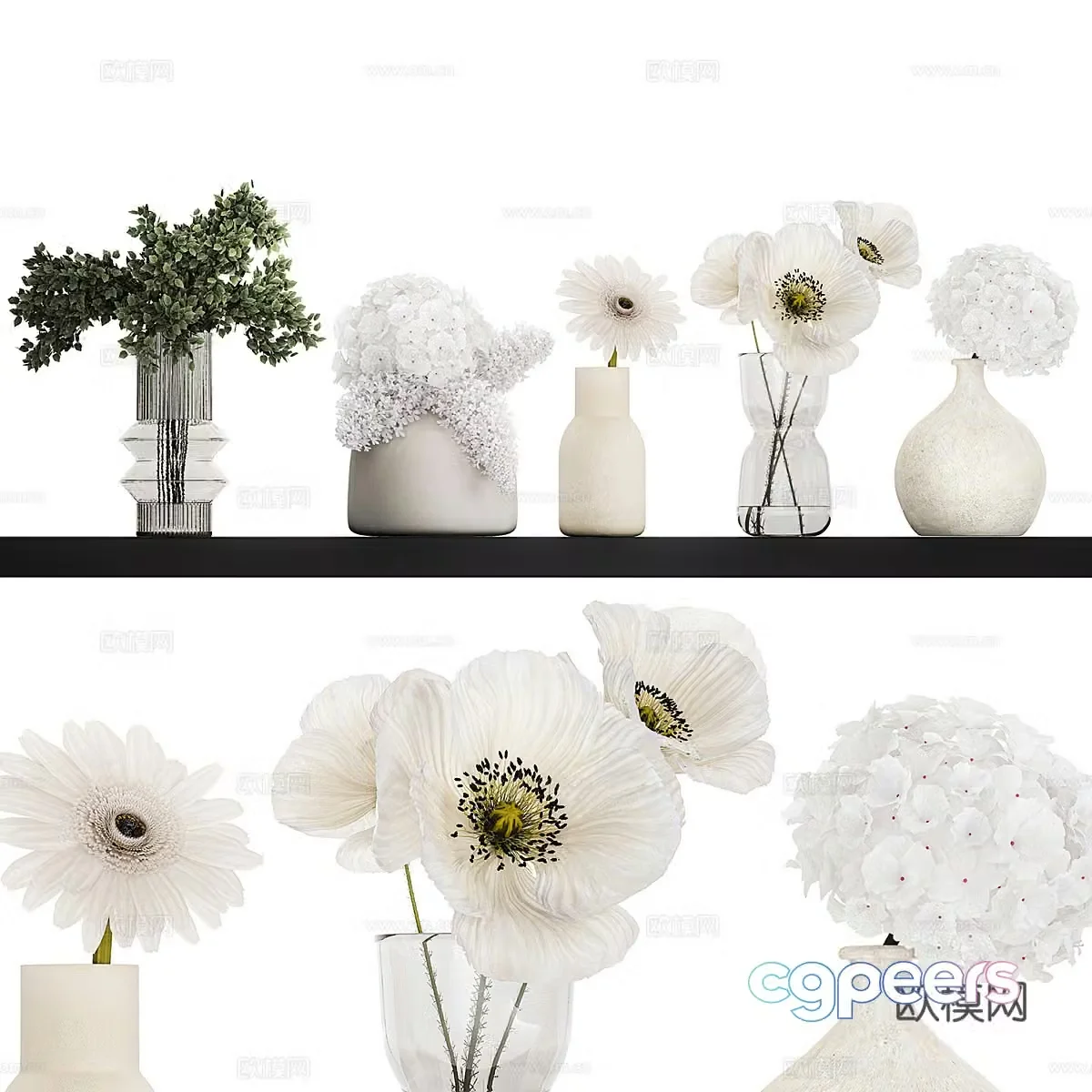 Modern cream style vase floral 3d model