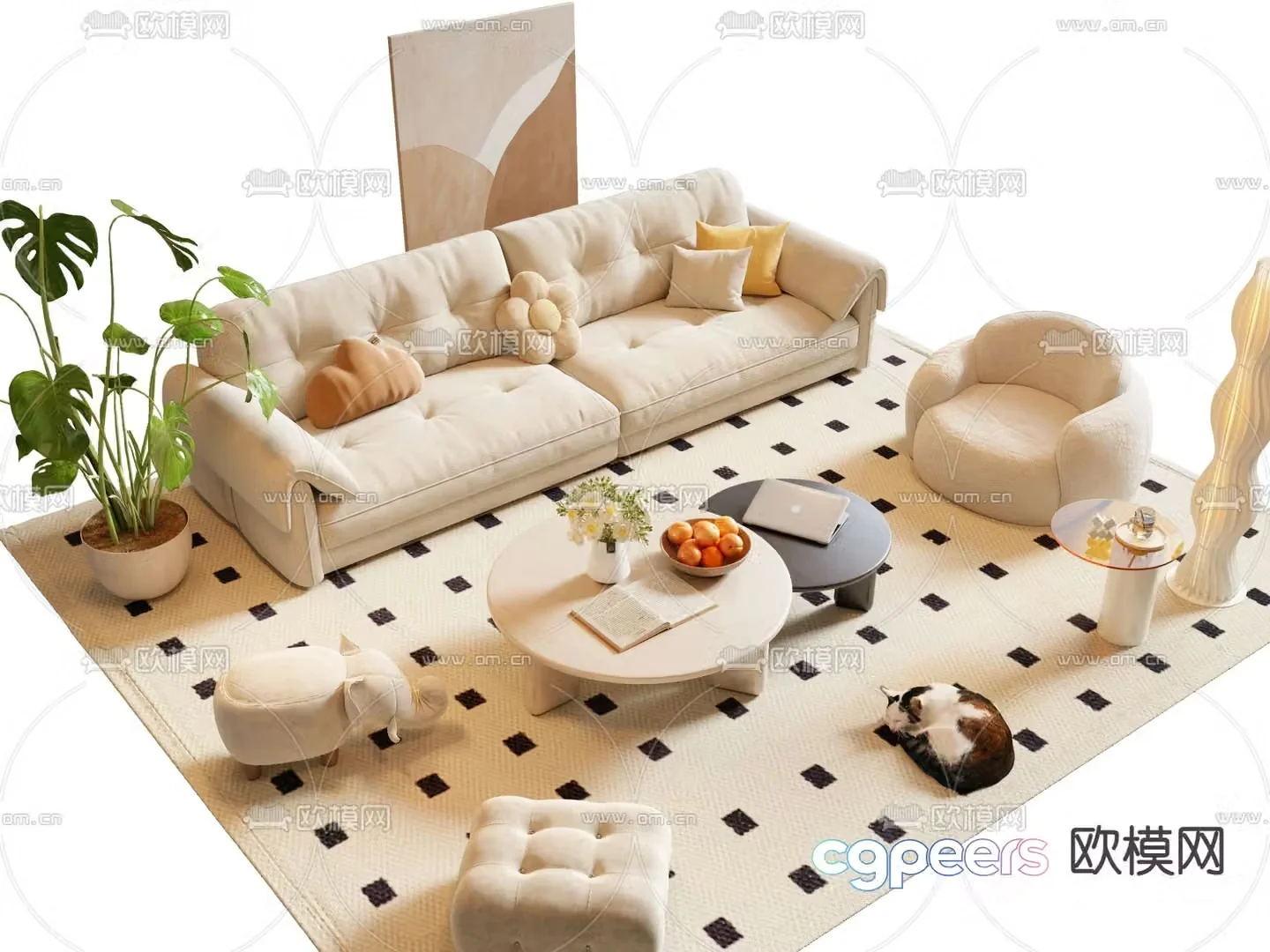 Cream style sofa modular sofa 3d model