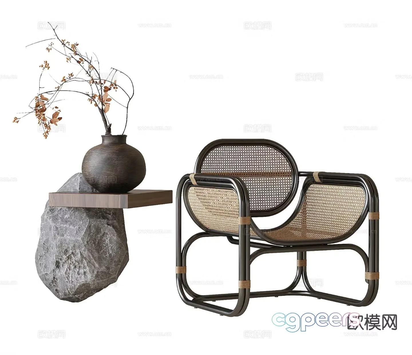 Wabi-sabi rattan chair outdoor chair 3d model