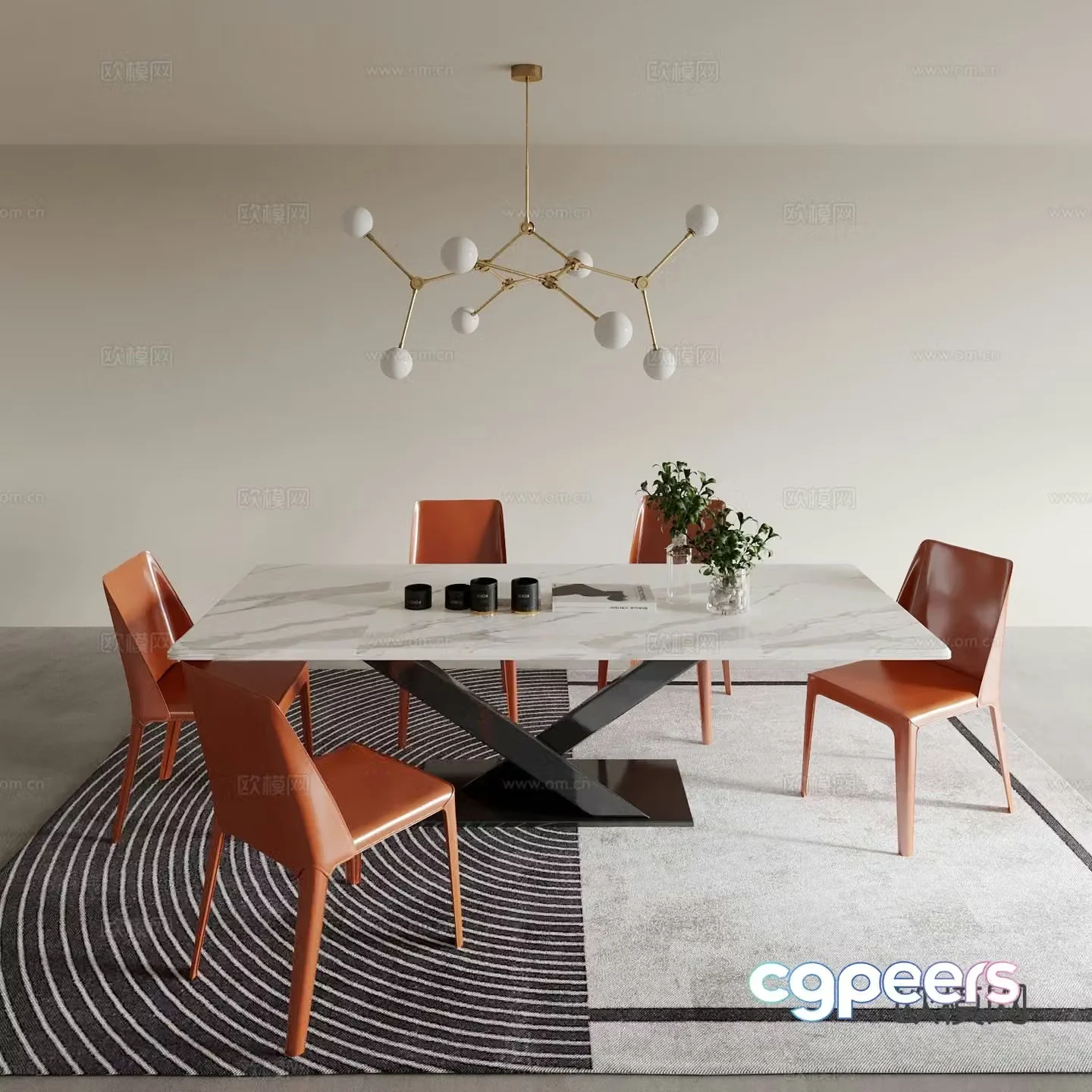 Light luxury dining table and chairs Marble dining table 3D model