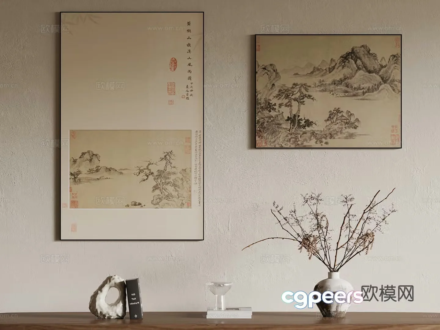Hanging paintings Song style decorative paintings Vase decorative ornaments 3D model
