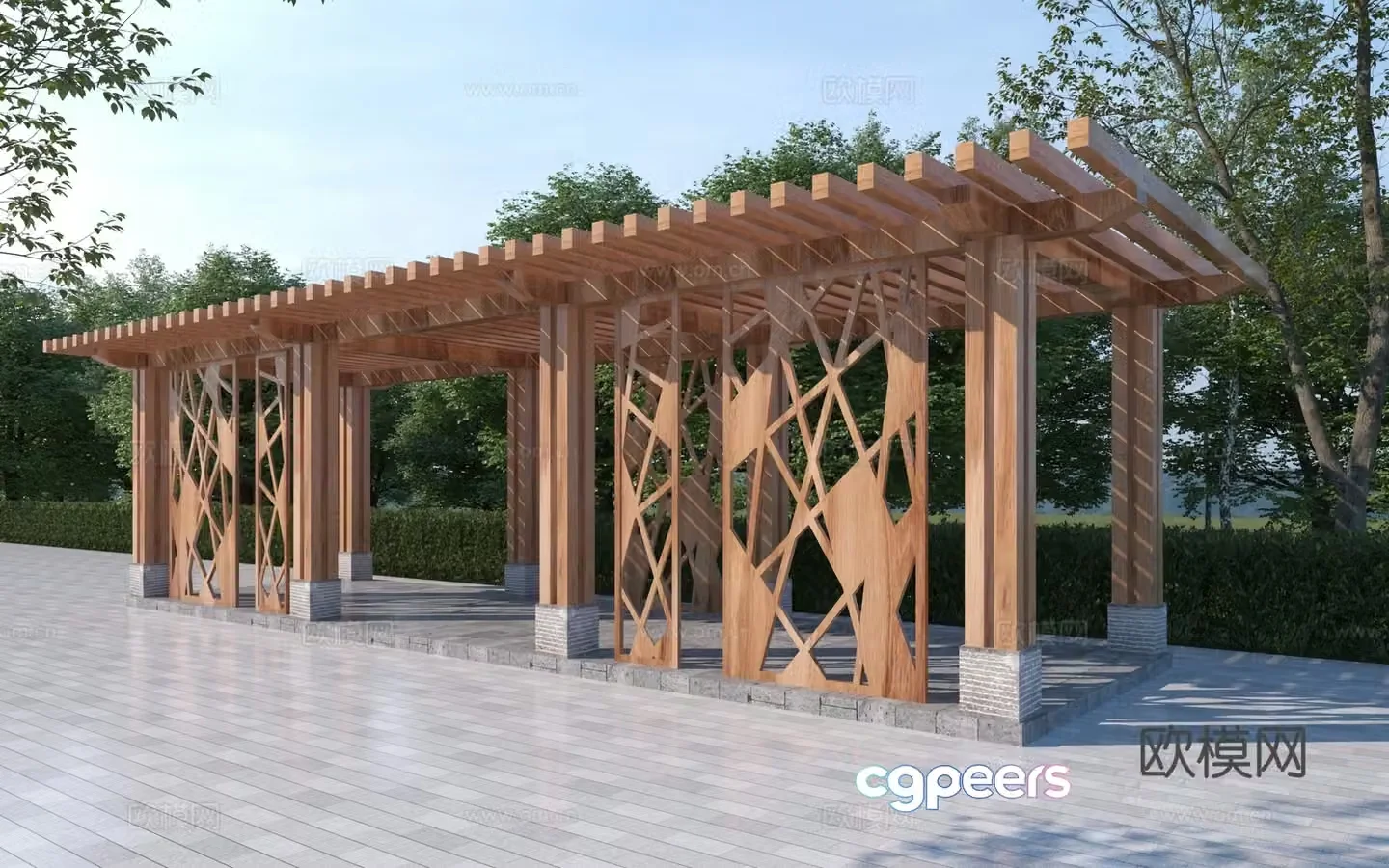 New Chinese style wooden corridor frame 3D model