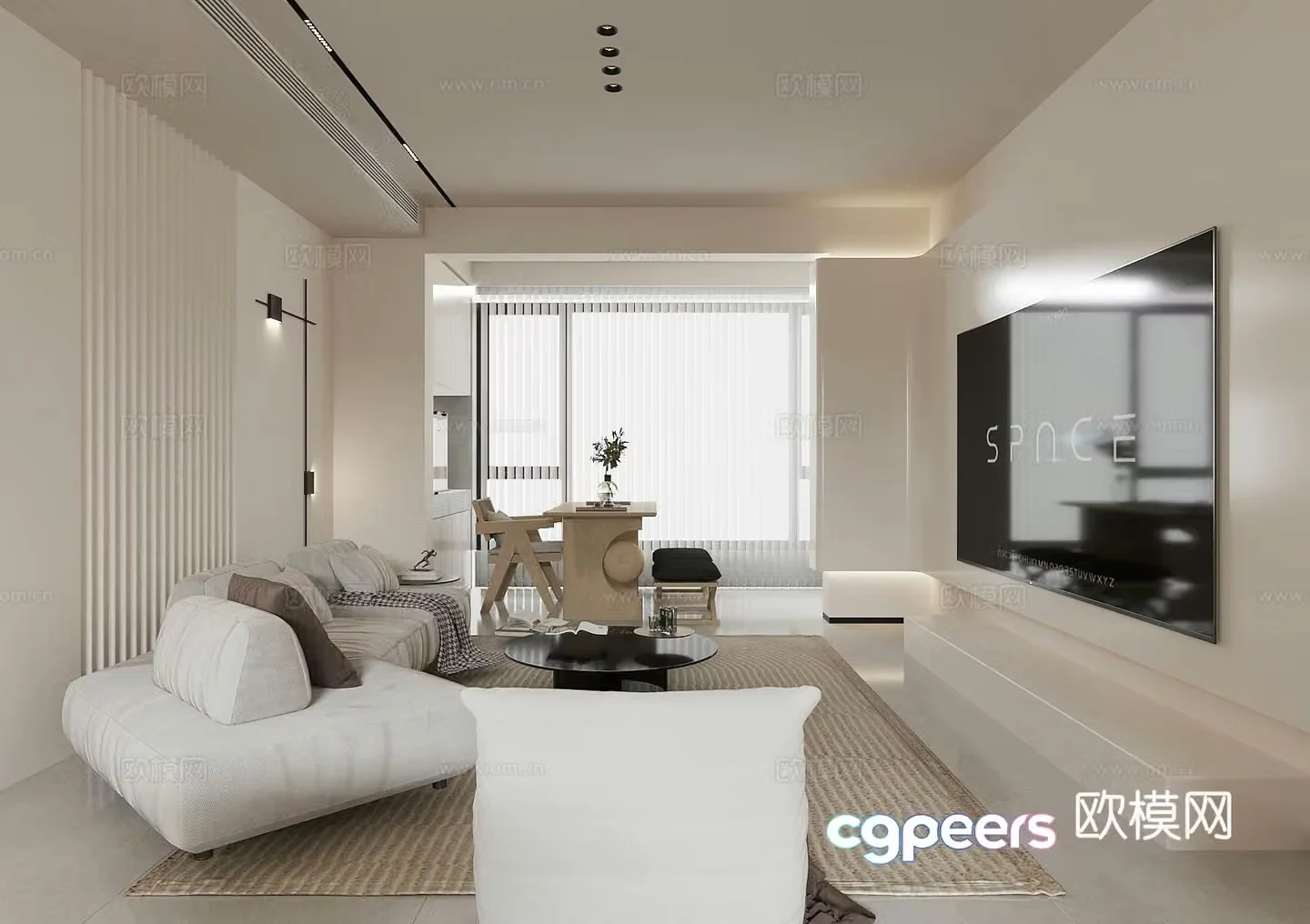 Modern minimalist living room sofa and coffee table combination light luxury home living room and dining room fabric sofa restaurant 3D model