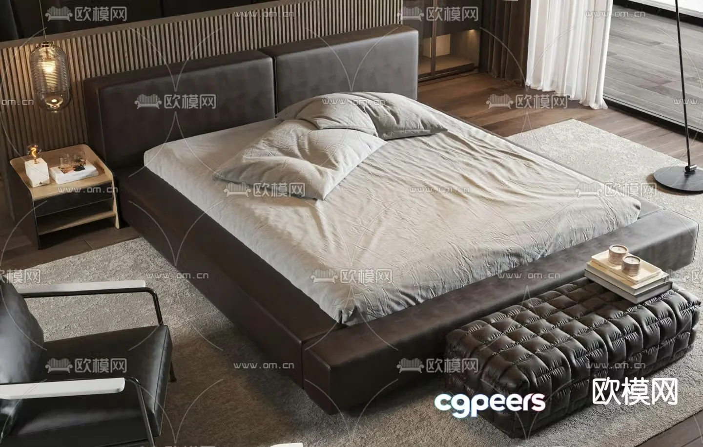 Leather double bed 3d model