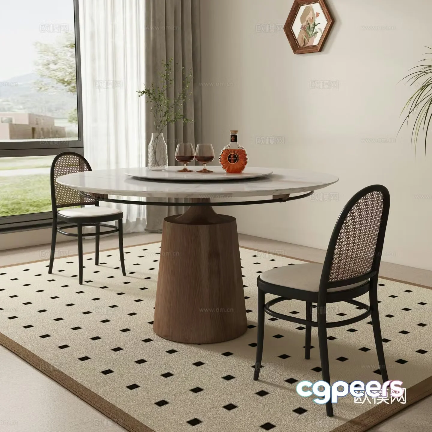 Medieval style round dining table and chairs 3D model