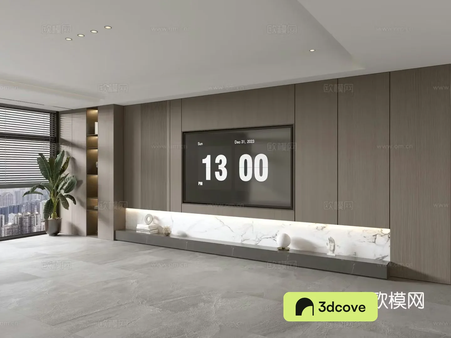 Modern Italian living room light luxury TV background wall full wall TV cabinet marble background wall