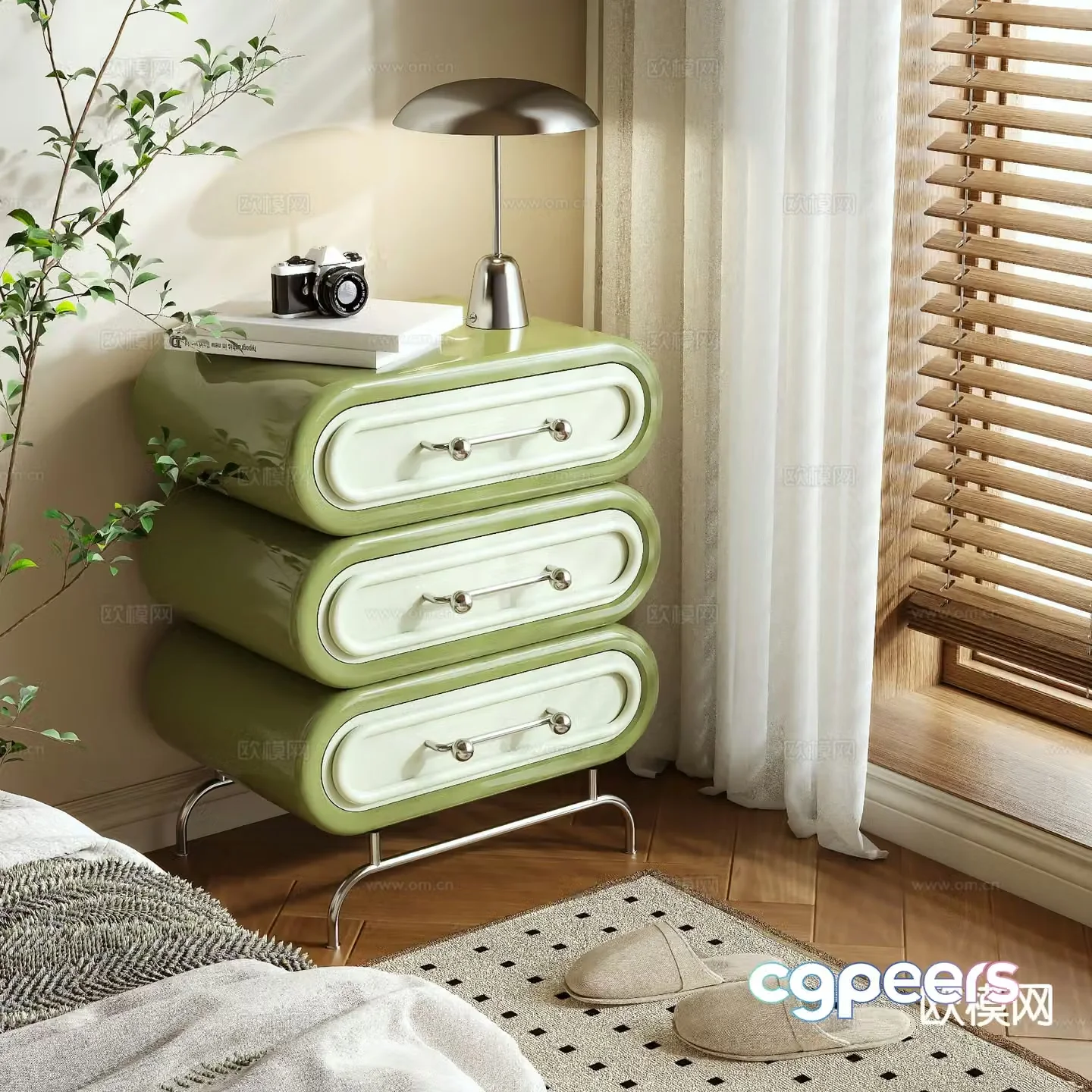 Cream style bedside table 3d model