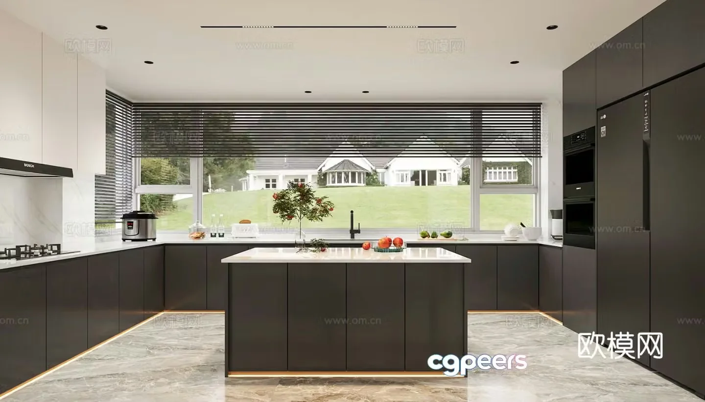 Modern island kitchen 3d model