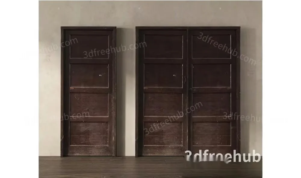 Two Dark Brown Wooden Doors 3D Model – 18960 – VRAY Render