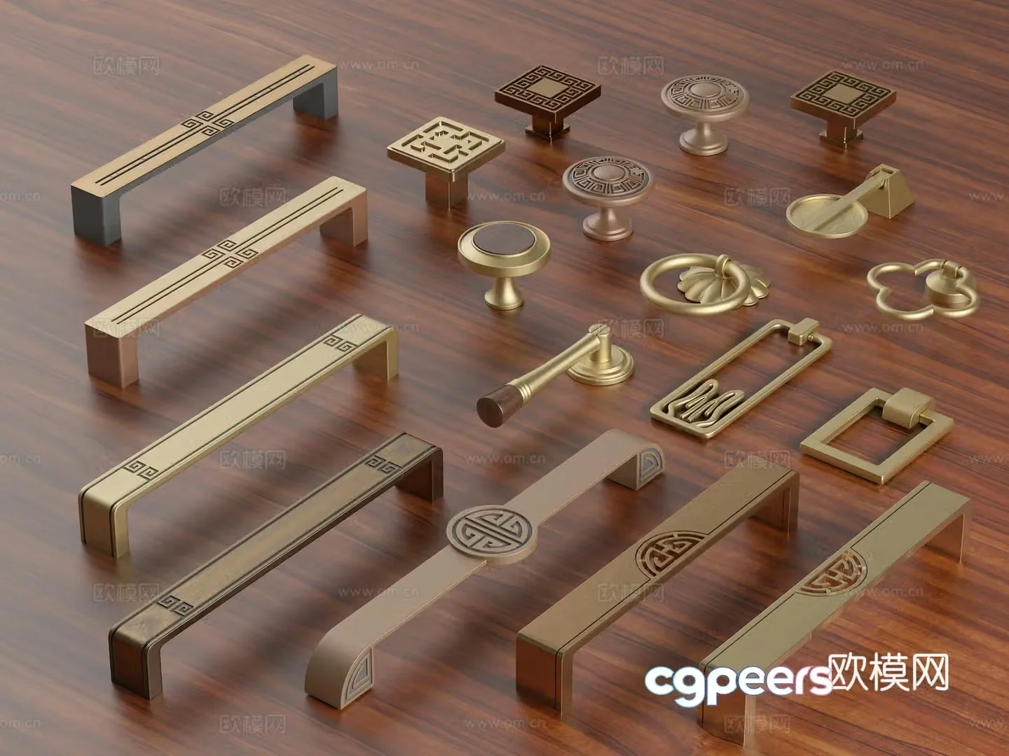 New Chinese style handle brass handle drawer handle classical wardrobe handle bronze cabinet door pull 3D model