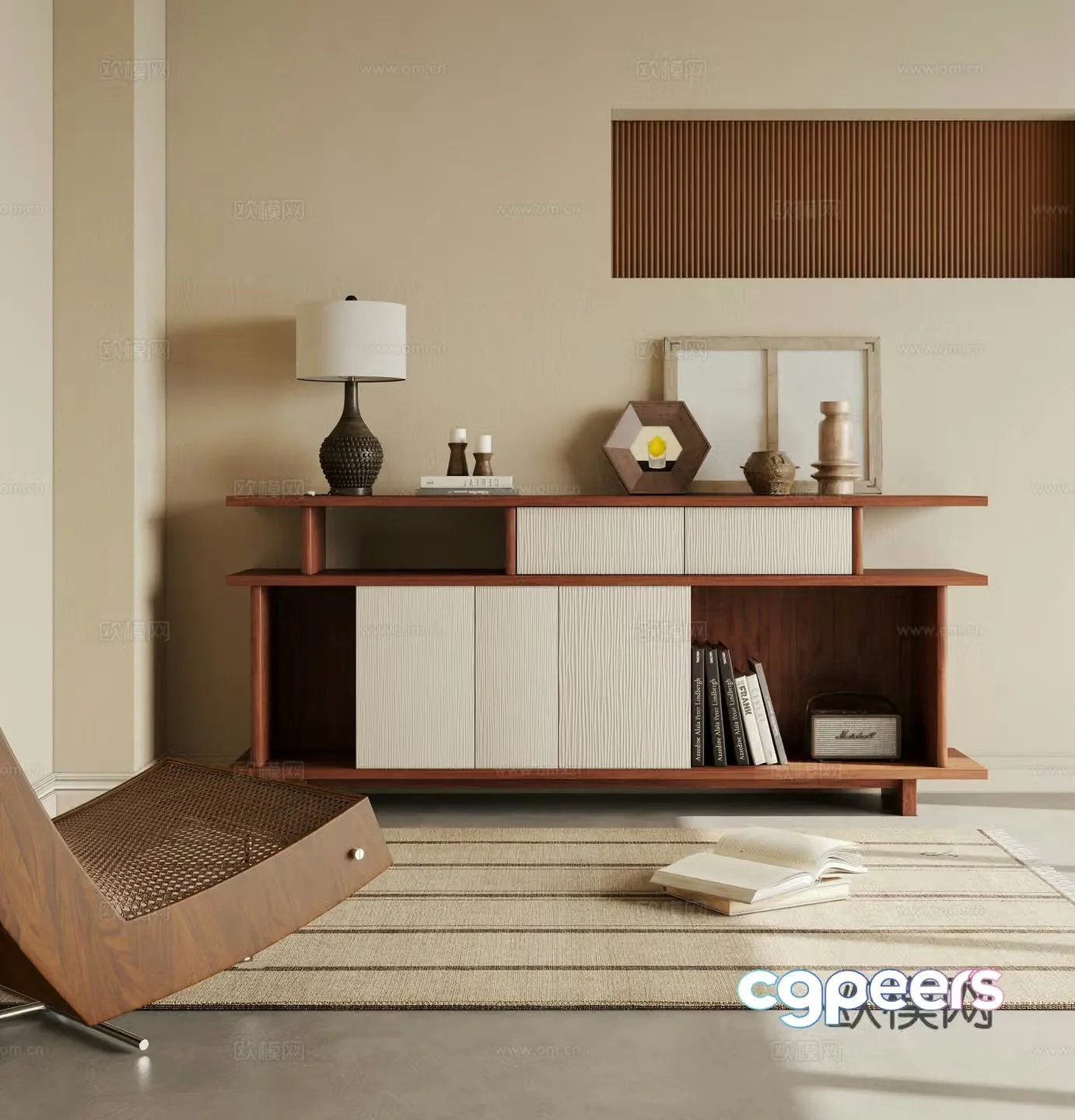 Retro style entrance cabinet storage cabinet end view cabinet side cabinet 3d model