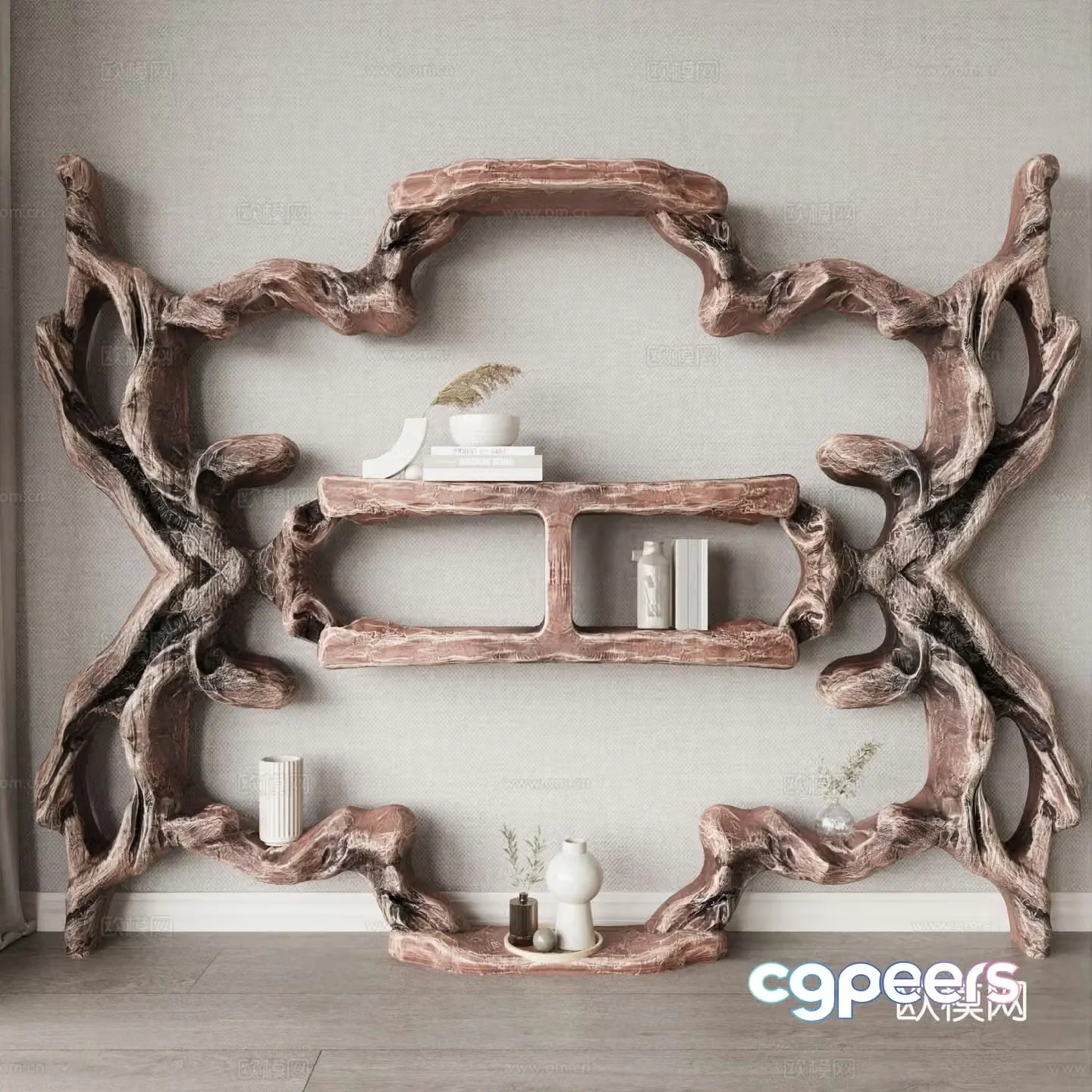 Middle Ages Wasabi Bookshelf Decoration Shelf B&B Bookcase Decoration Cabinet 3D Model