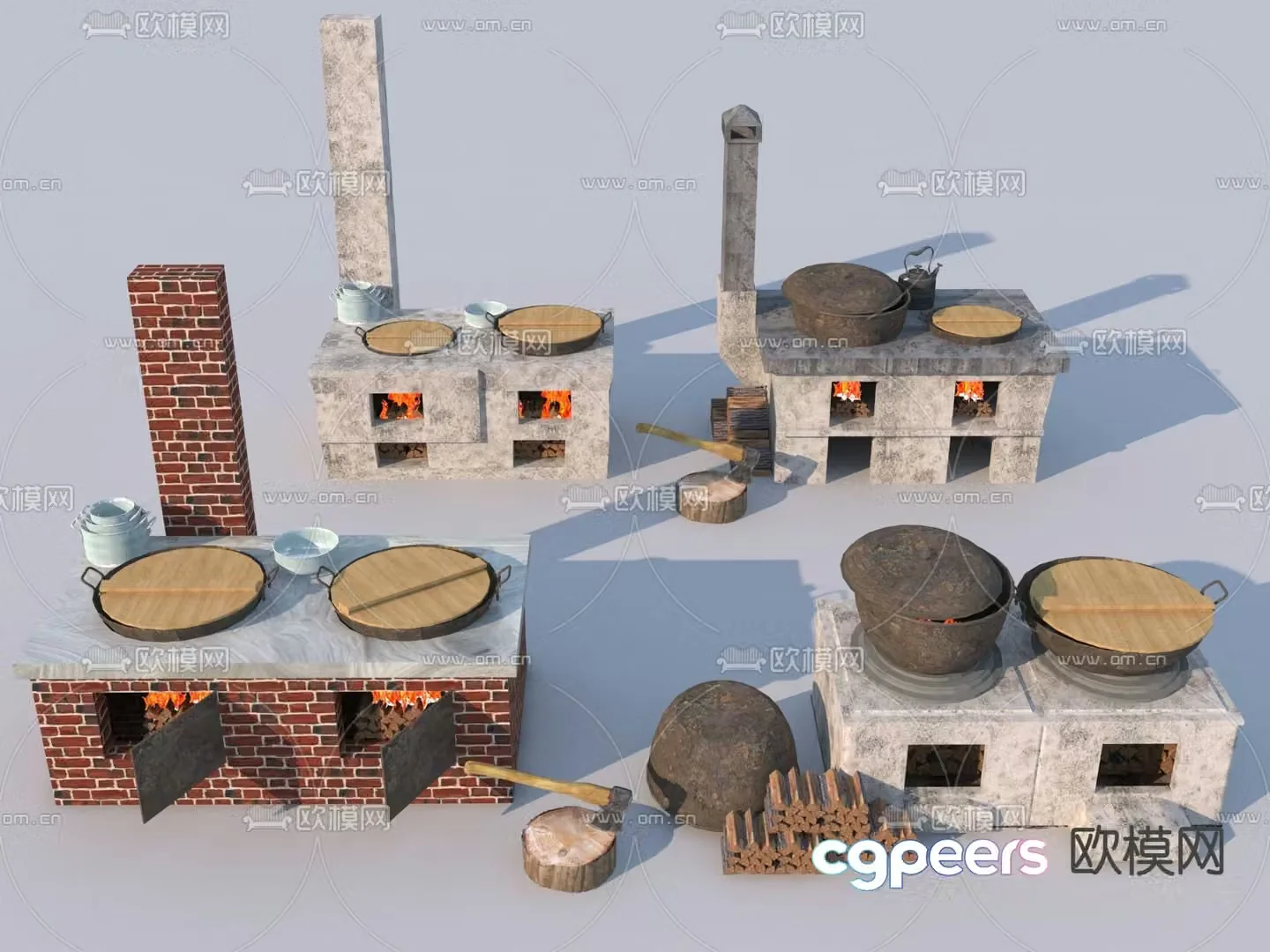 Rural stove ax firewood 3d model
