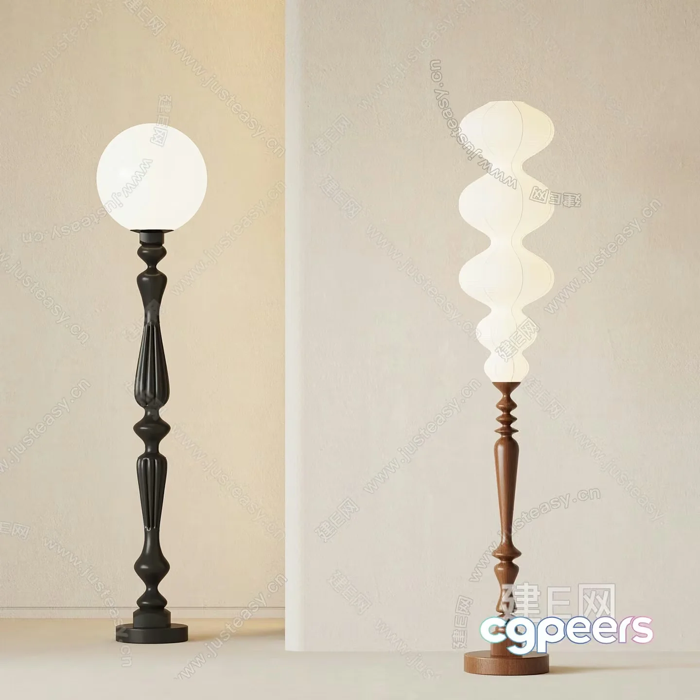A Modern Floor Lamp With A Wooden Base 3D Model – 6075 – VRAY Render