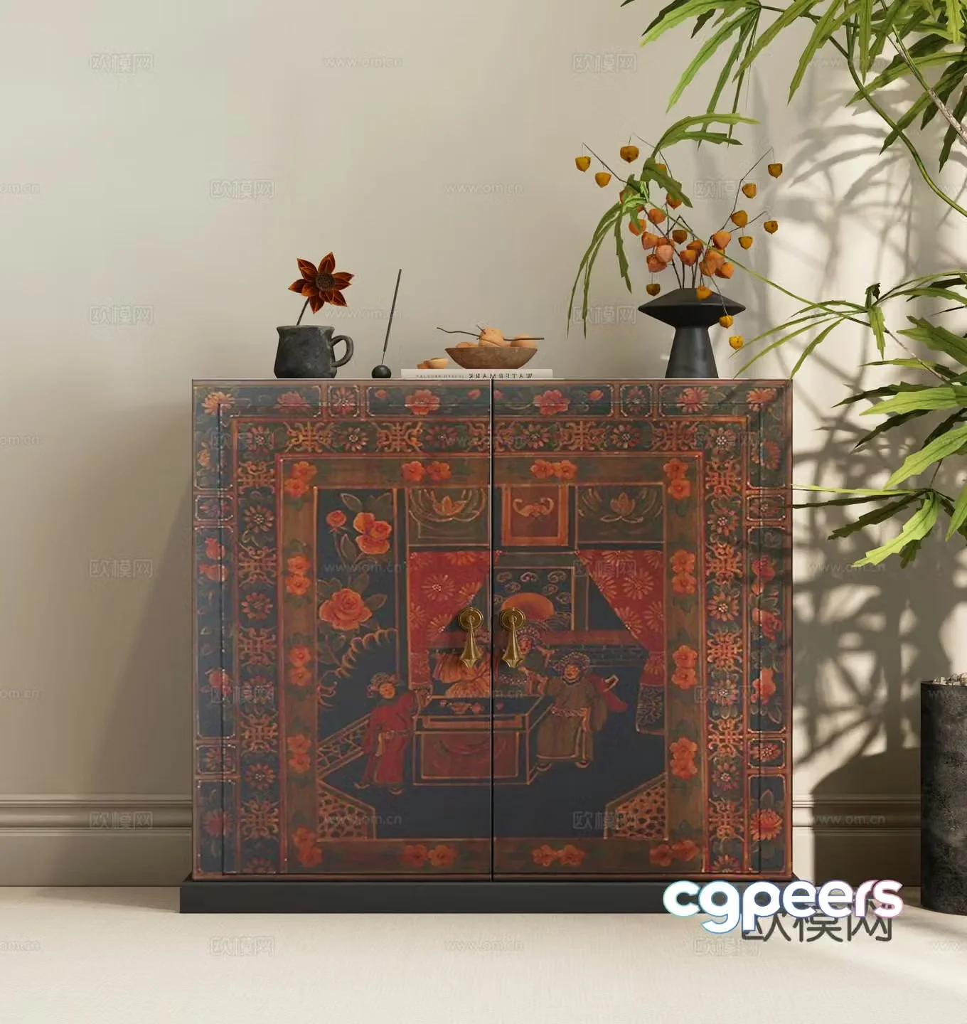 Modern side cabinet New Chinese side cabinet New Chinese decorative cabinet New Chinese style entrance cabinet 3D model