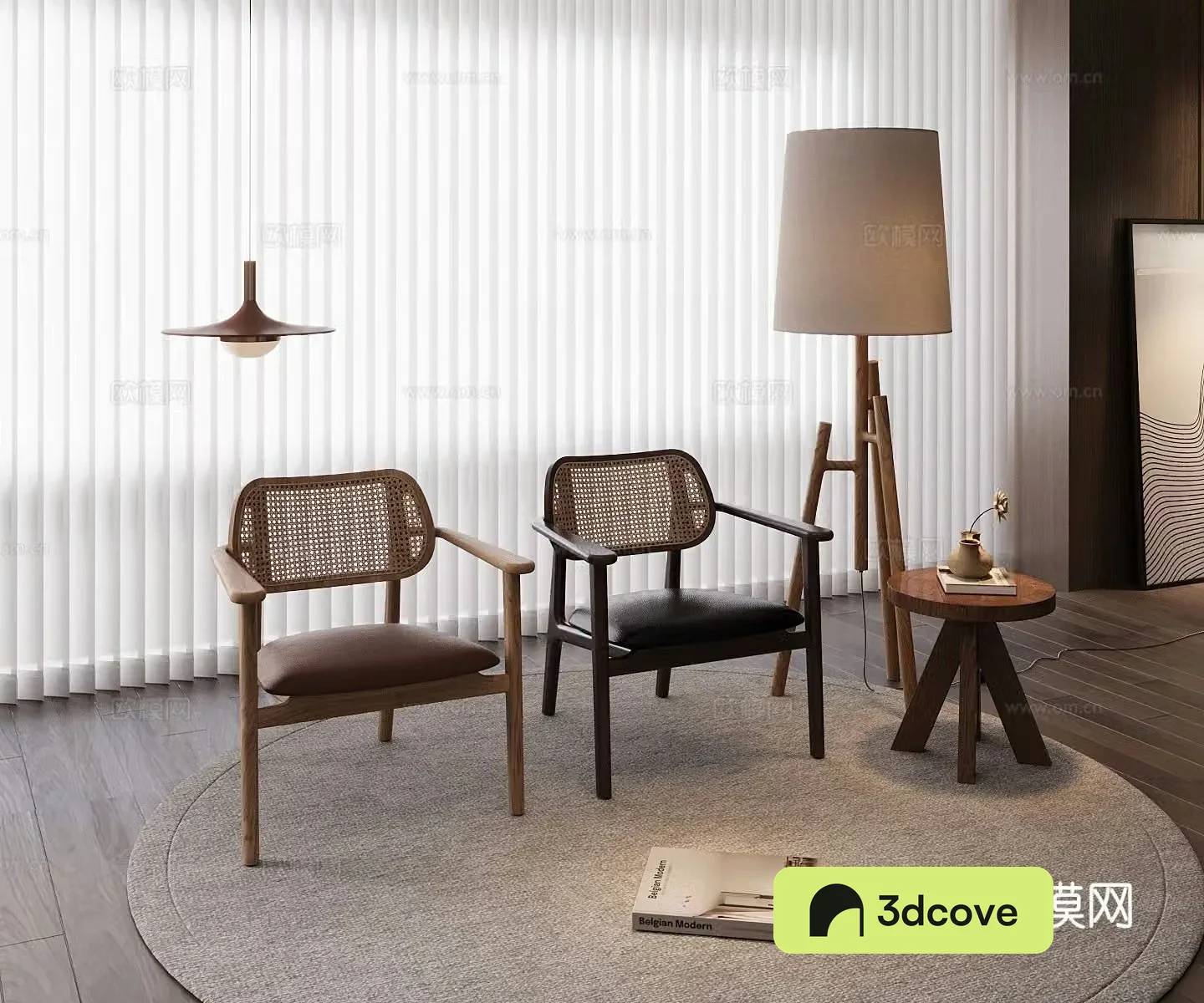 Middle-aged rattan chair armchair leisure chair 3d model
