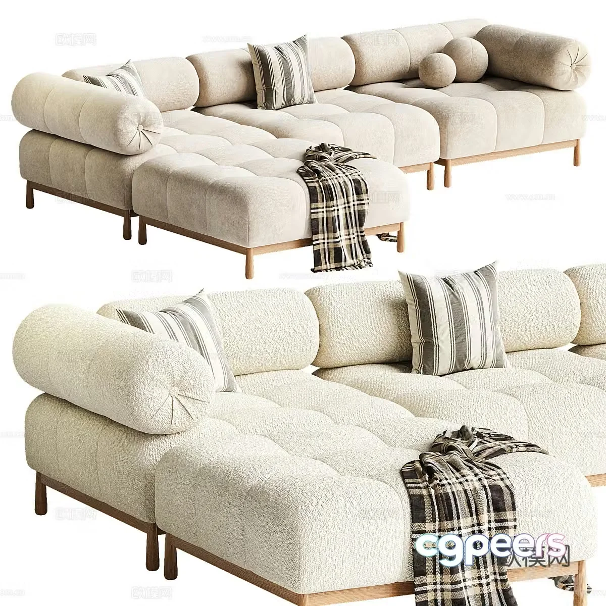 Modern Cream Sevigne Corner Sofa 3D Model