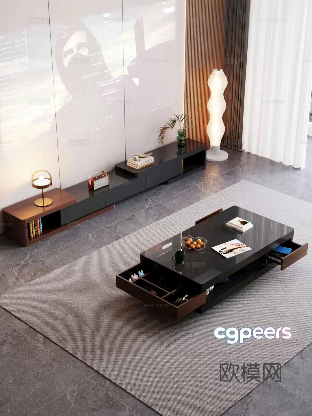 Painted coffee table retractable TV cabinet 3D model