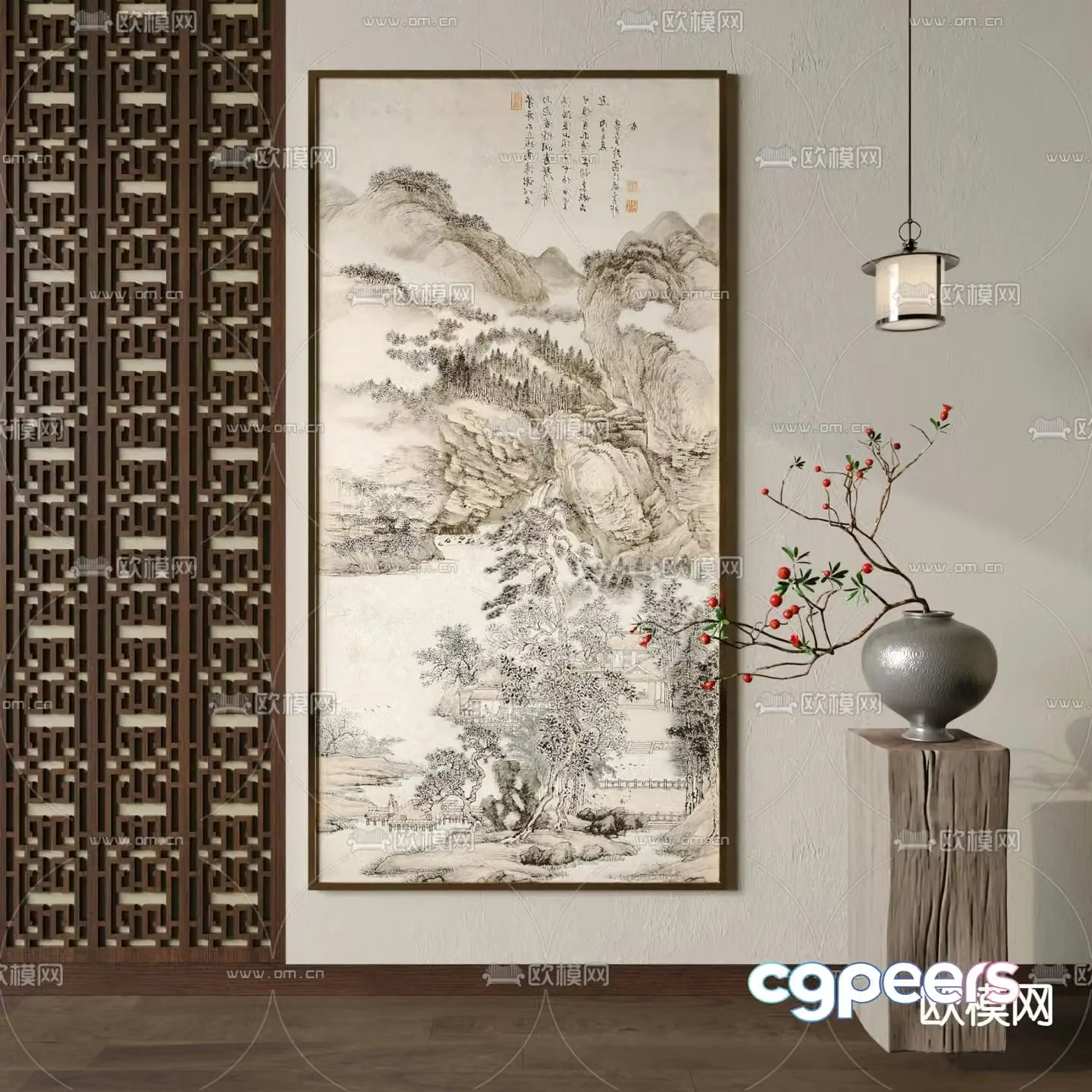 New Chinese landscape painting calligraphy and painting decorative painting 3D model