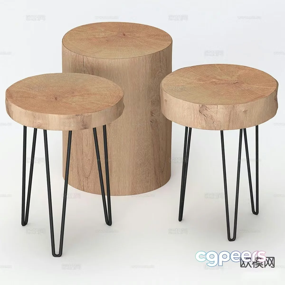 Log style stool round stool low stool 3d model