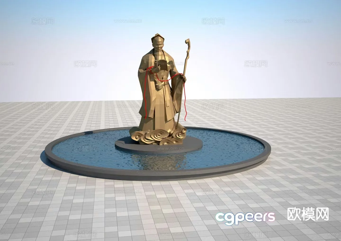 Chinese Yuelao Sculpture Figure Sculpture 3D Model