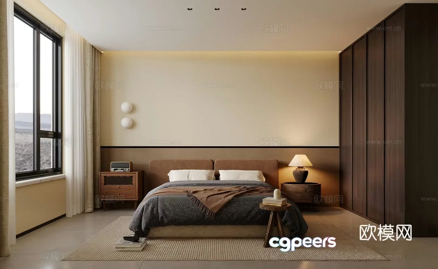 Modern minimalist bedroom Italian style bedroom Medium bedroom Wasabi bedroom Bedroom without owner light 3D model