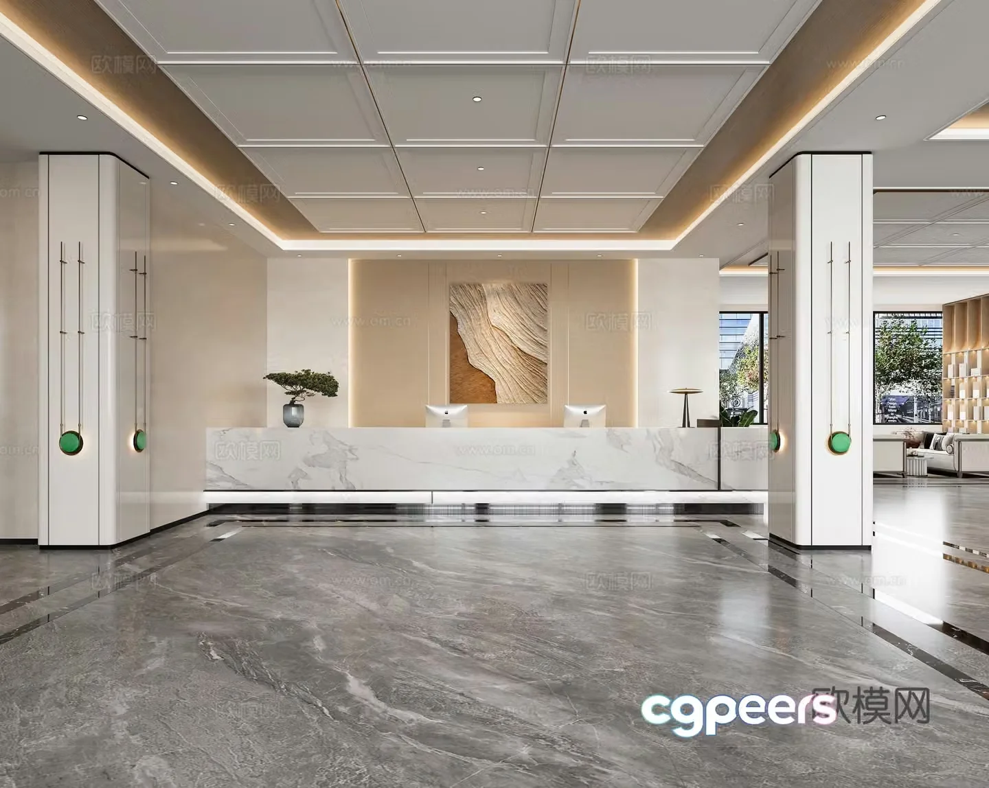 Modern hotel hall 3d model