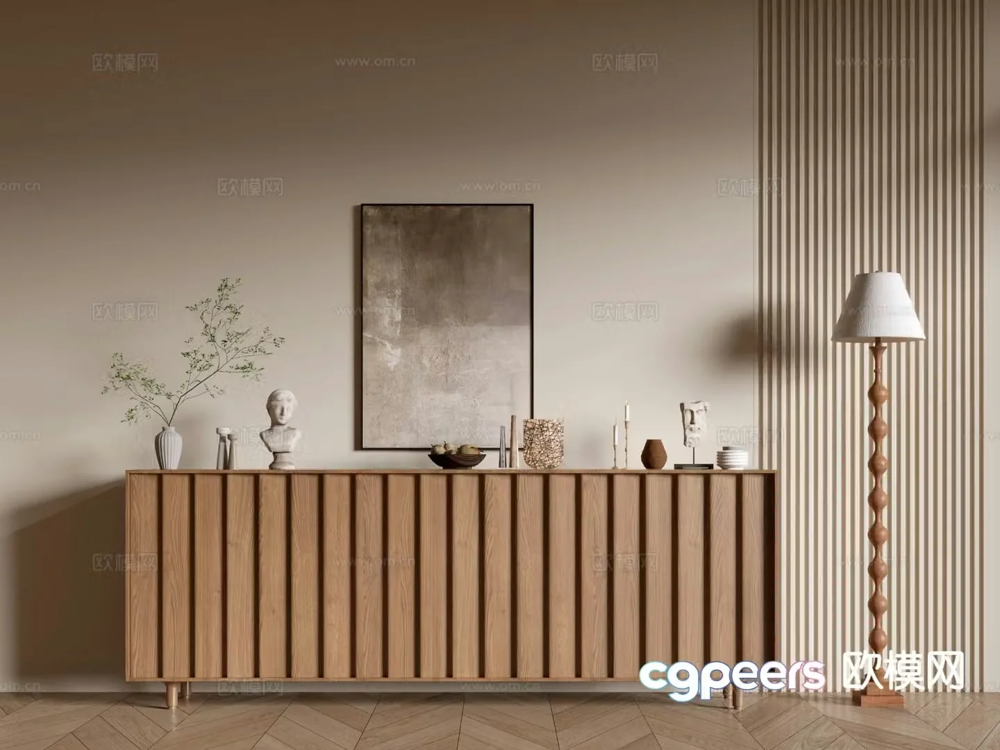 Log style side cabinet entrance cabinet storage cabinet 3D model