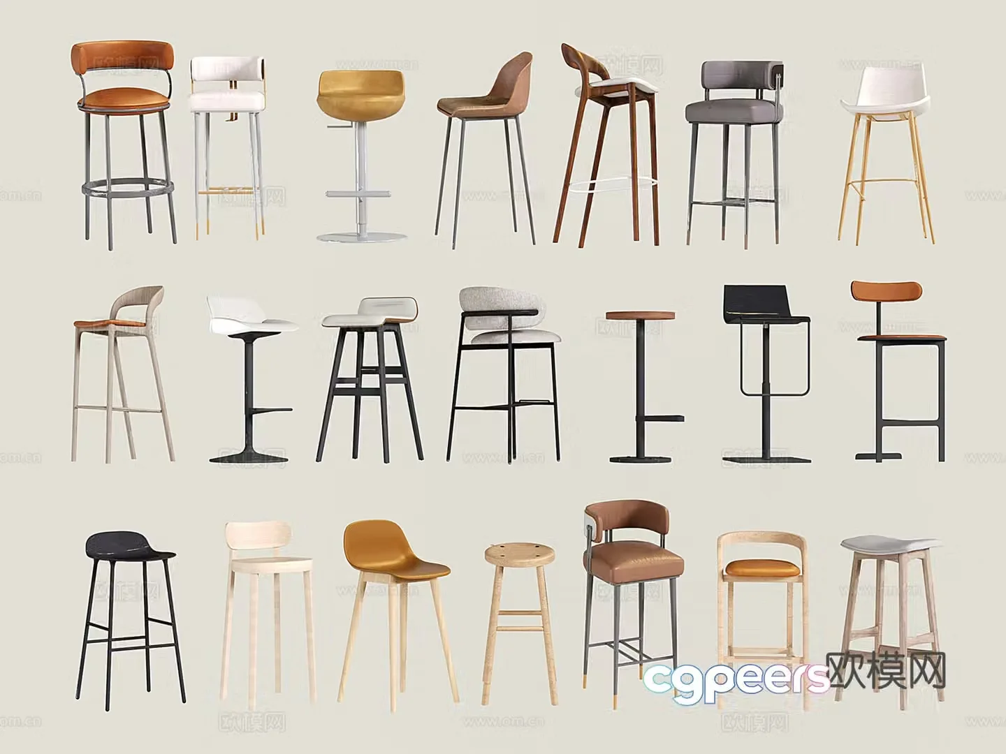 Modern simple bar chair stainless steel bar chair high chair bar stool bar stool 3D model