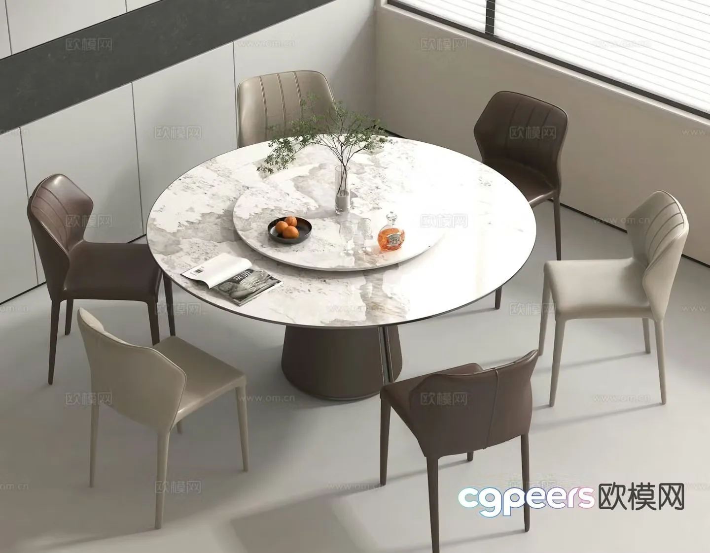 Simple dining table and chairs round dining table 3d model