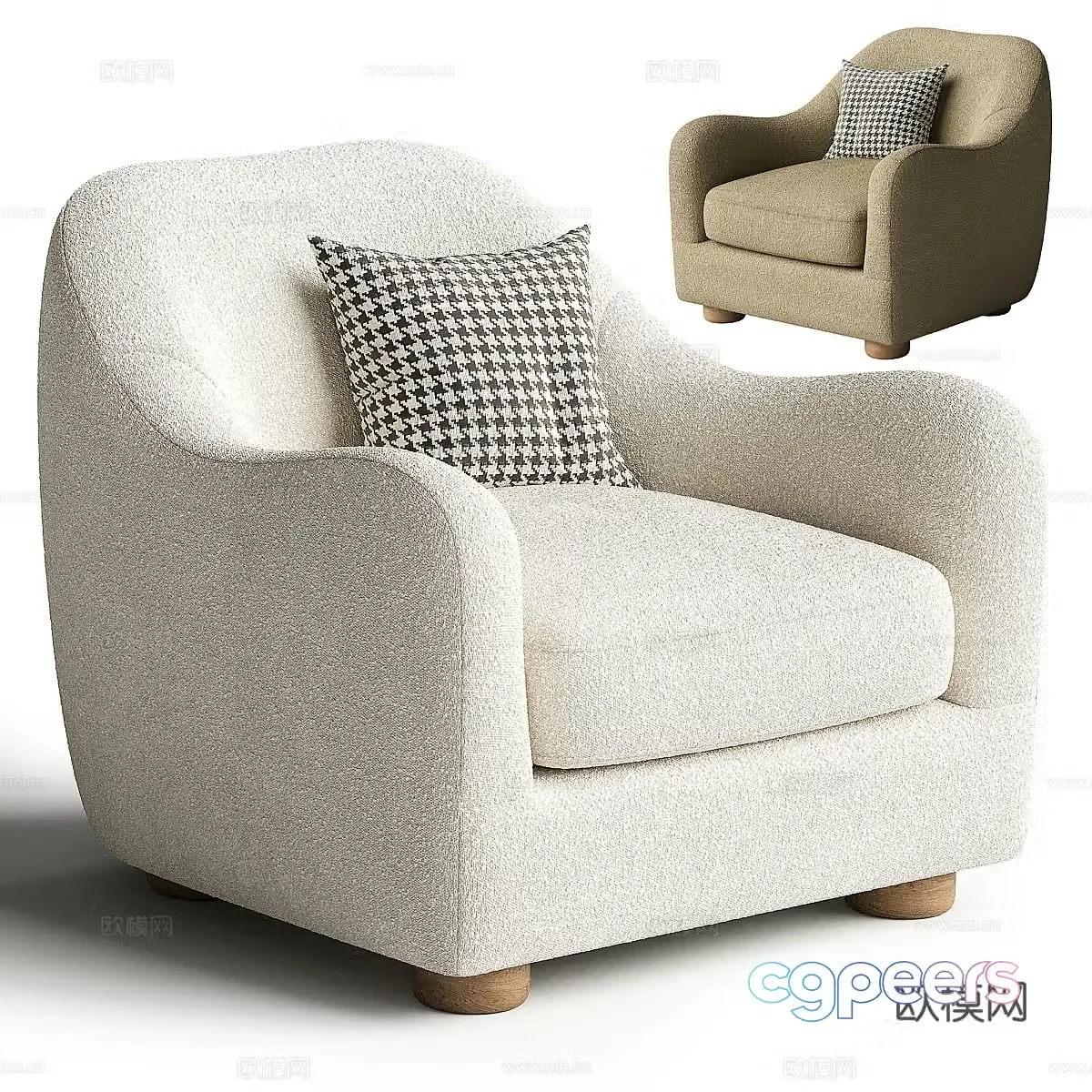 Modern cream style fabric sofa chair 3d model