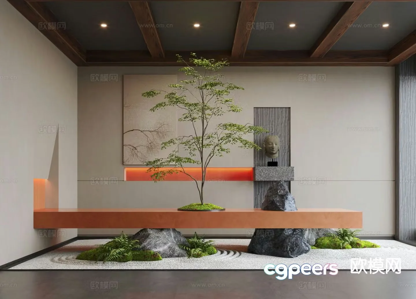New Chinese style landscaping indoor landscape landscape sketch 3D model