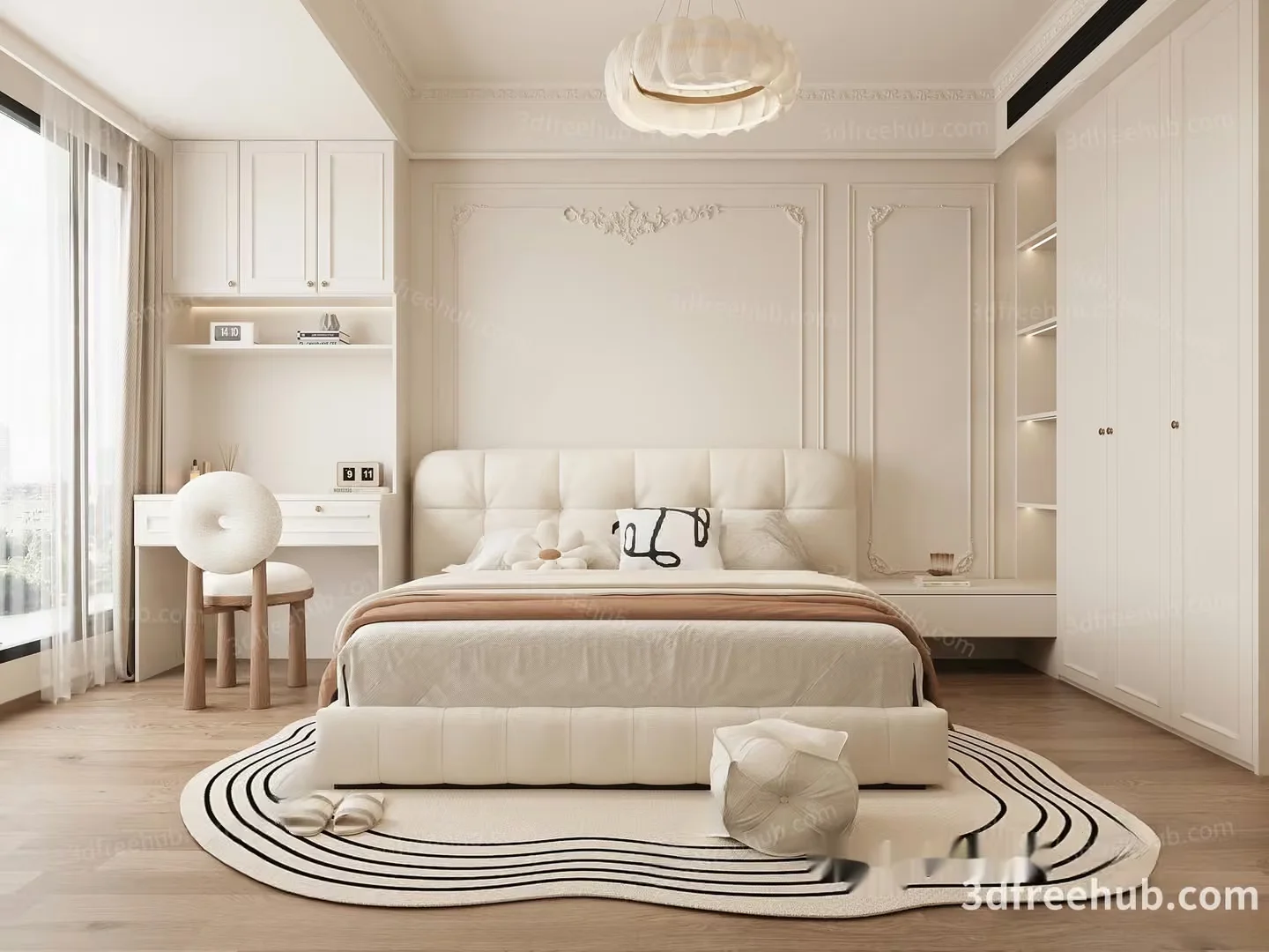 Modern White Bedroom 3D Model – 21950 – VRAY Render