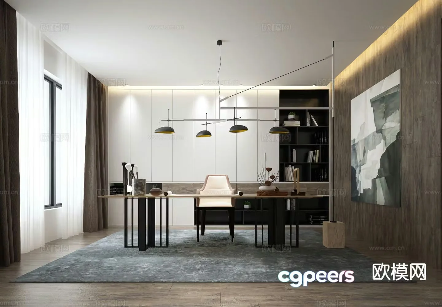 Modern study room 3d model