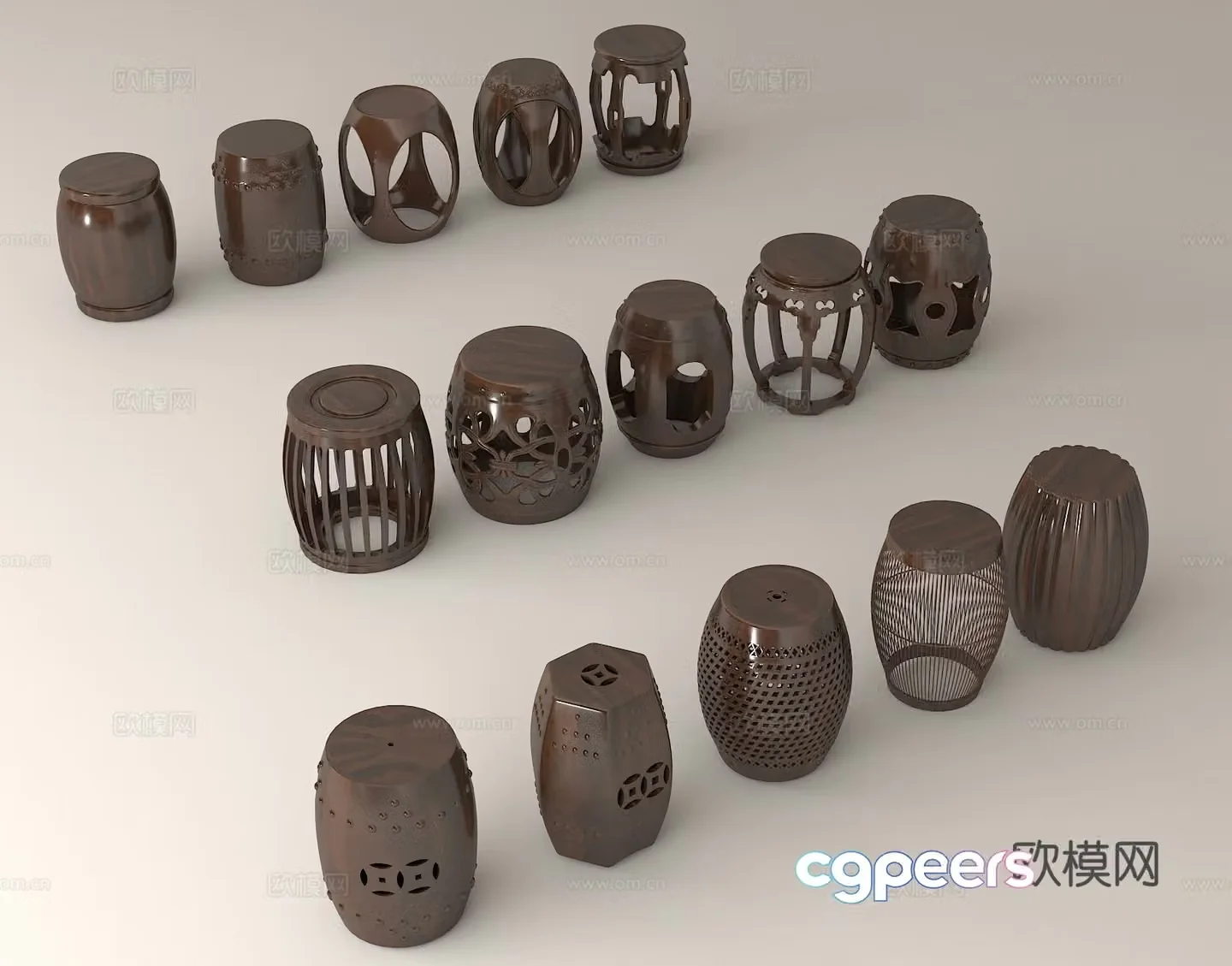 Chinese furniture Traditional craft Solid wood stool Classical furniture Hollow design Home decoration 3D model