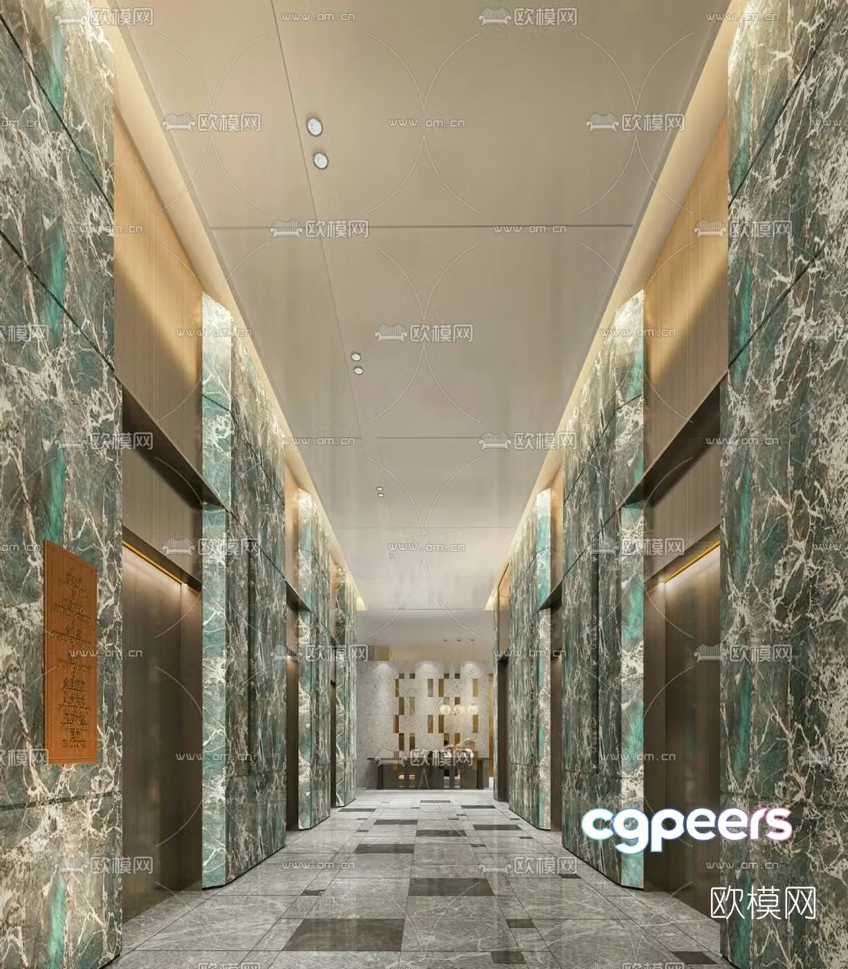 Modern hotel elevator hall corridor 3d model