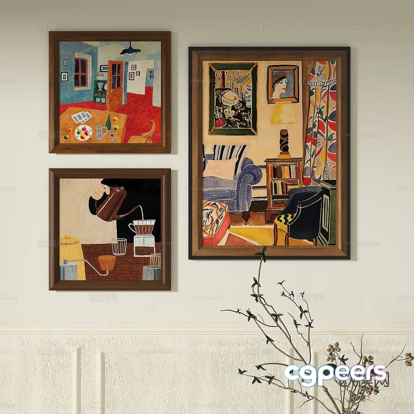 Modern French retro abstract light luxury simple medieval decorative painting 3d model