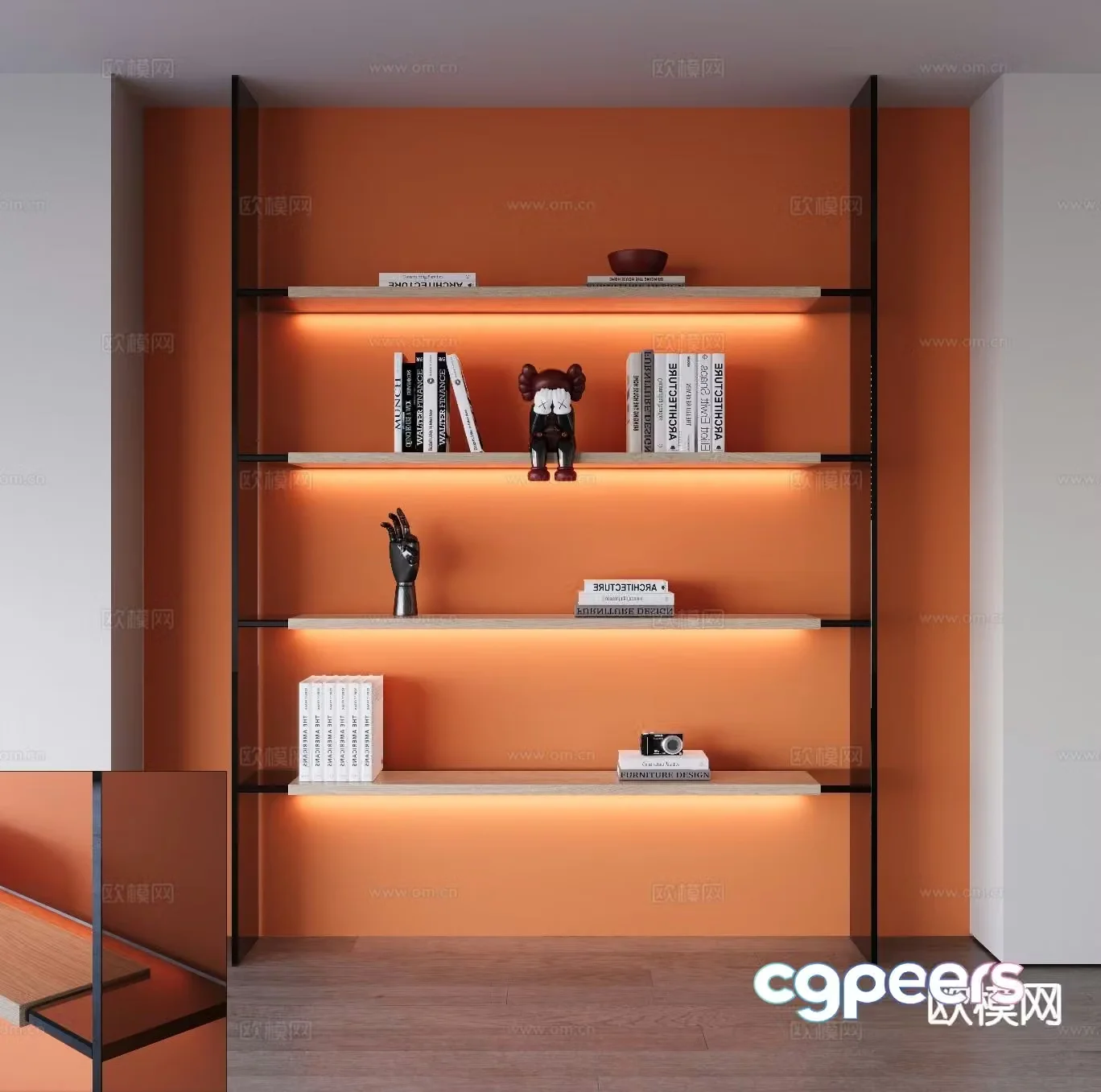 Modern glass bookshelf book ornaments combination 3d model