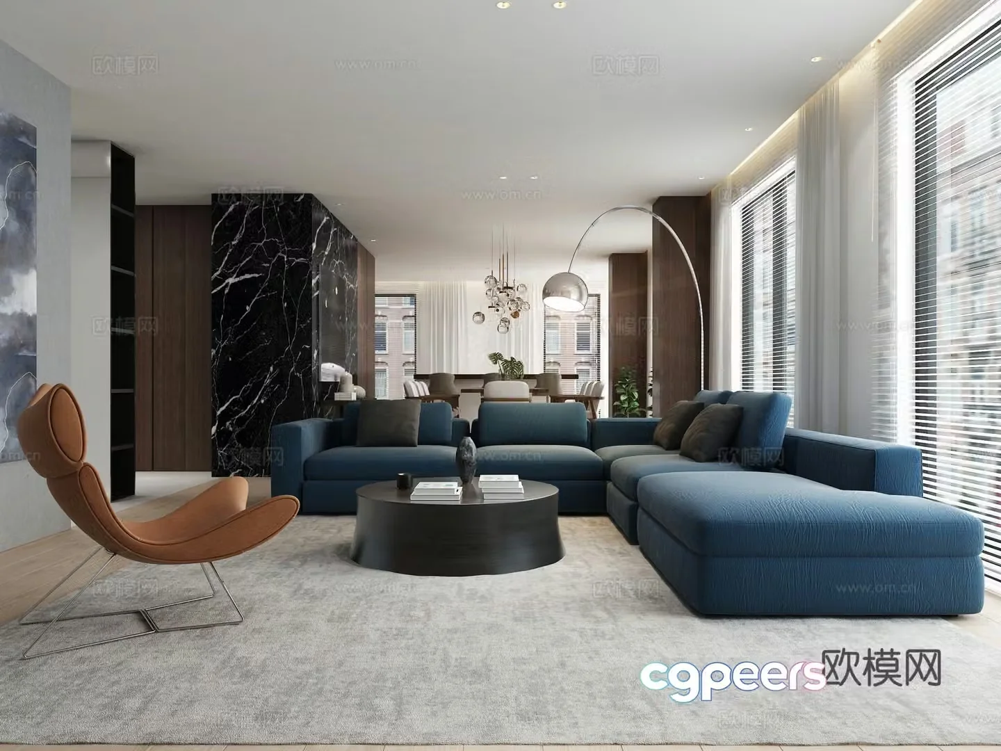Postmodern combination sofa corner sofa coffee table sofa single chair leisure chair floor lamp 3d model