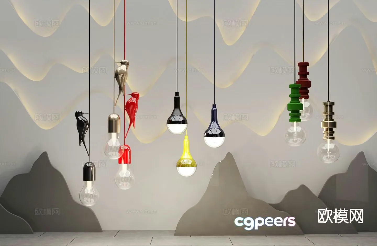 New Chinese style small chandelier Woodpecker chandelier 3D model