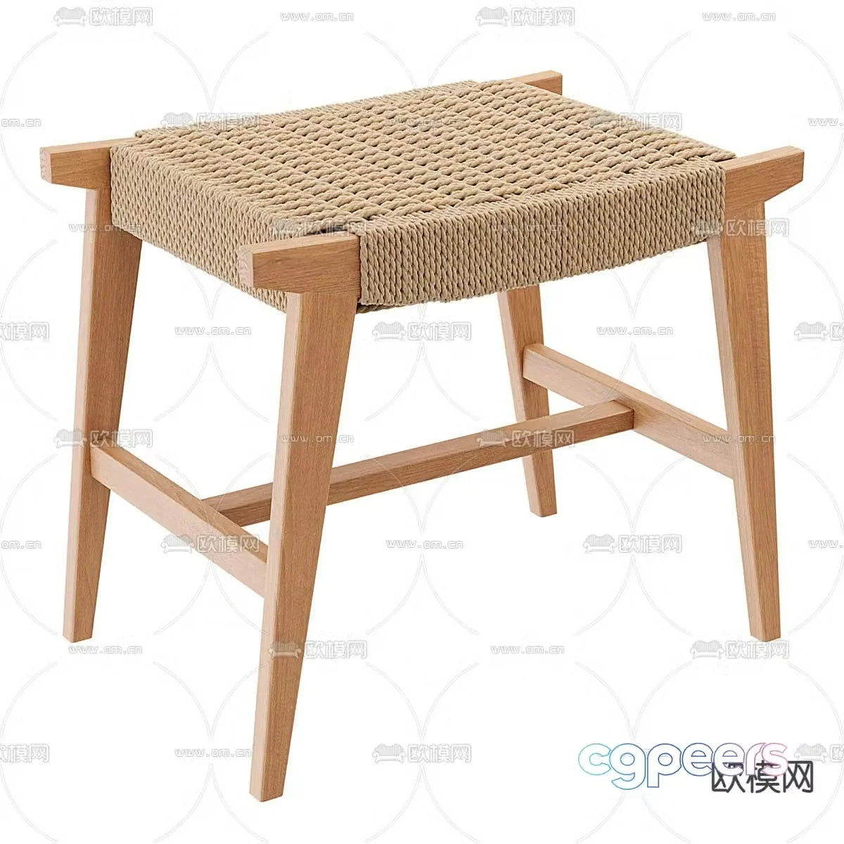 rattan stool low stool 3d model