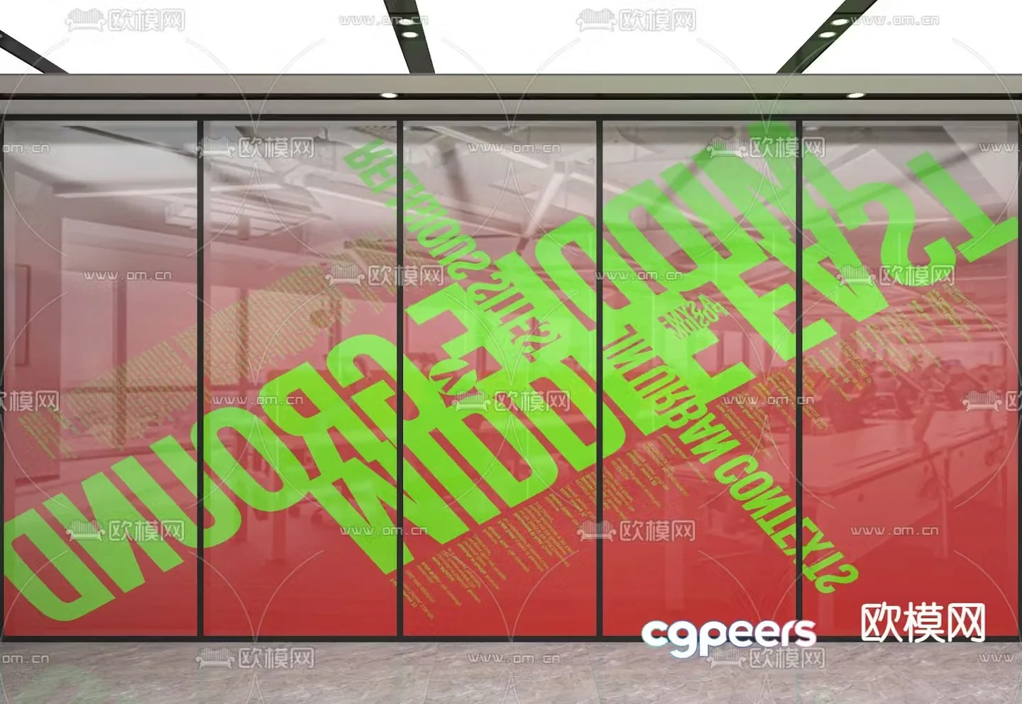 Glass partition office door high partition 3d model