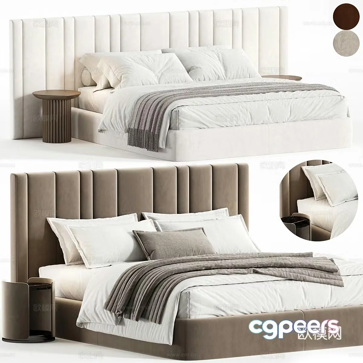 Modern cream style fabric double bed 3d model